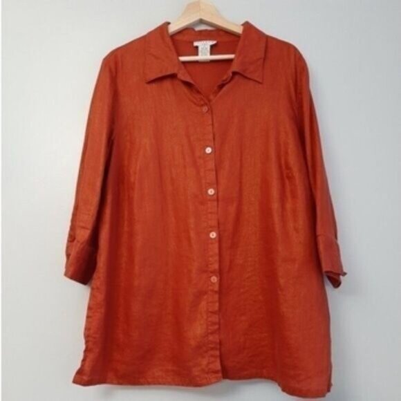 ROSANNA 100% Linen Button Down Shirt PLUS Sz 1X - Picture 2 of 10